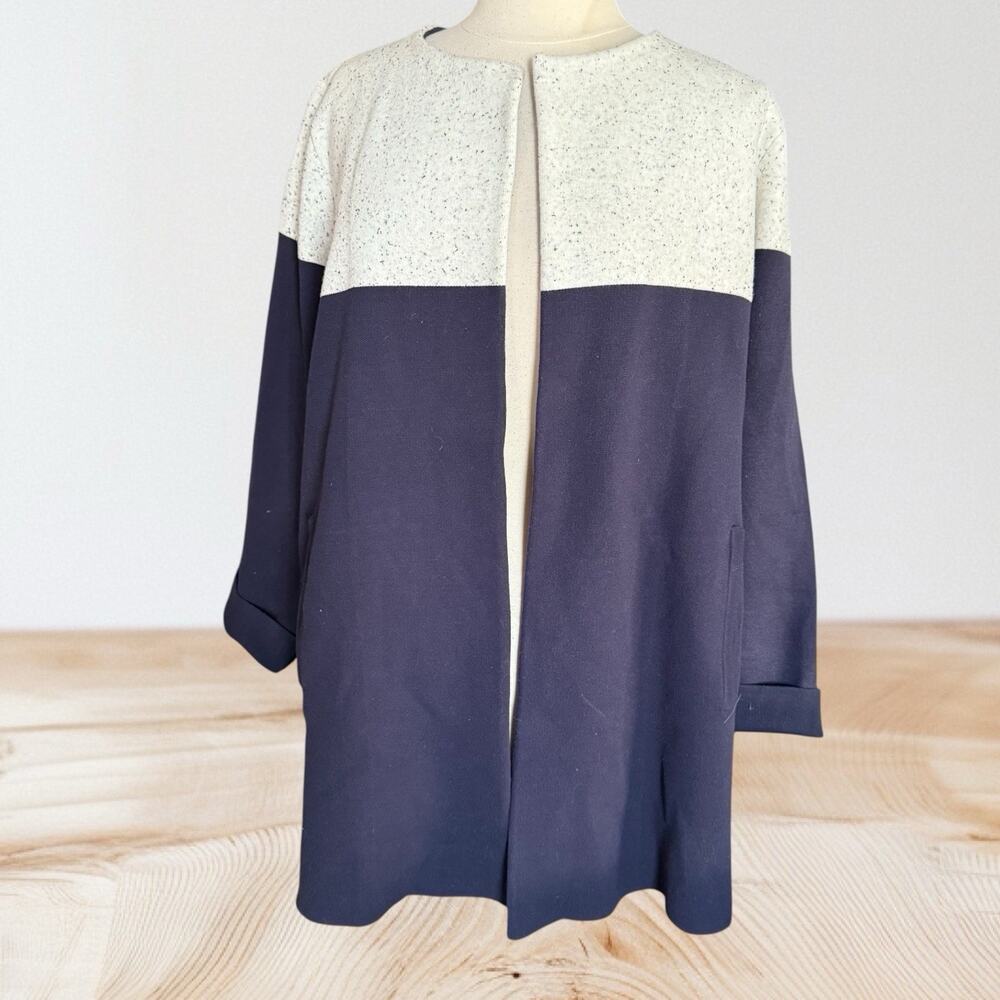 Ann Taylor Cardigan Sz XL Very Dark Navy Open Front Pockets Career‎ Casual